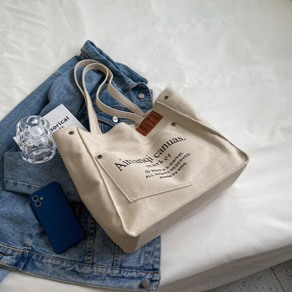Letter Print Canvas Tote Bag
