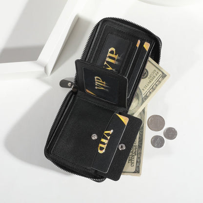 Men's Vintage Leather Tri-Fold Zipper Wallet
