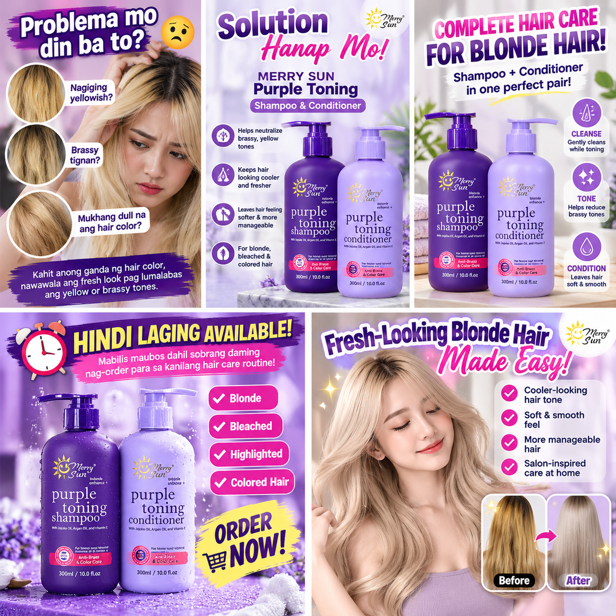 MERRY SUN Purple Toning Shampoo & Conditioner 300ml
