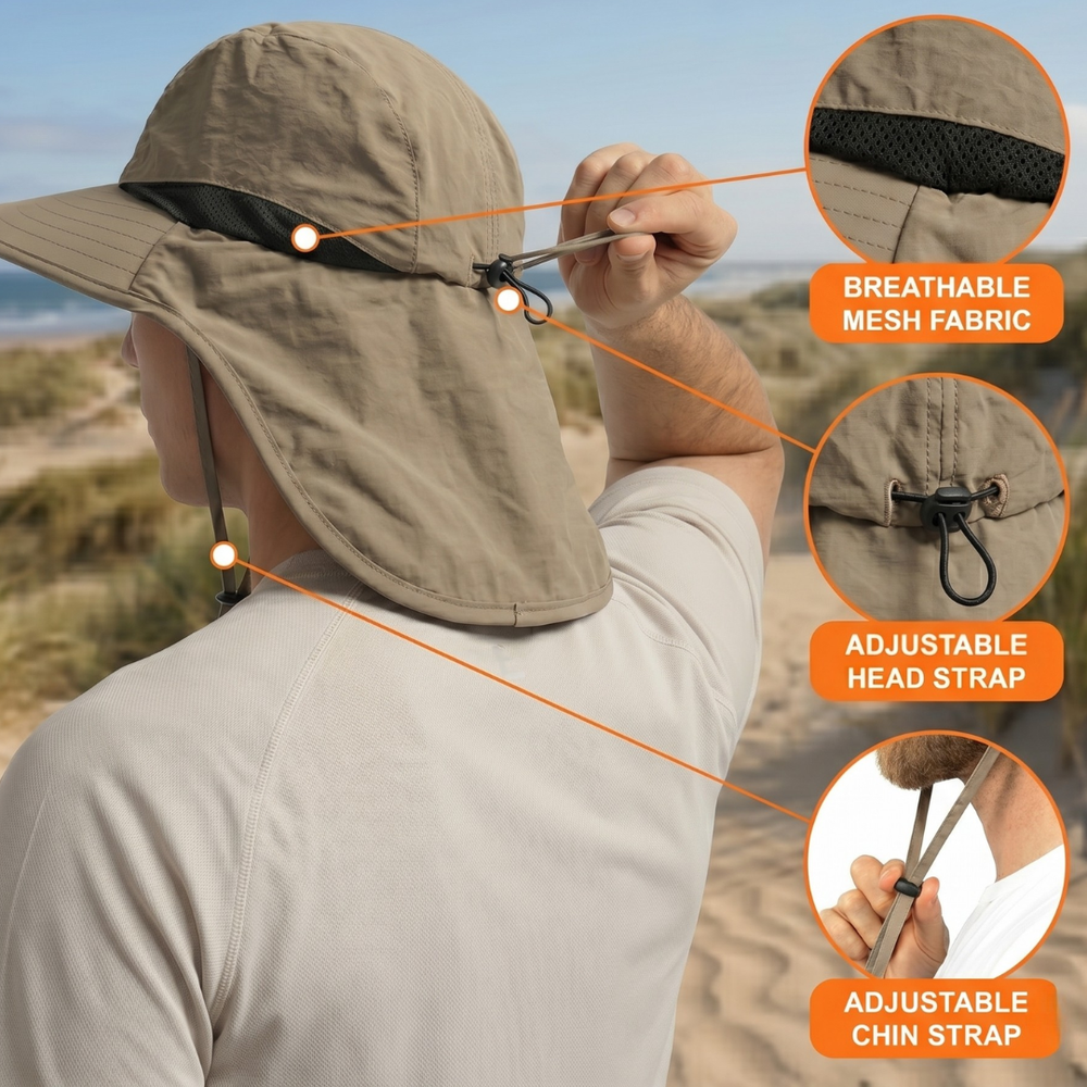 Polyester Wide Brim Sun Hat with Neck Flap