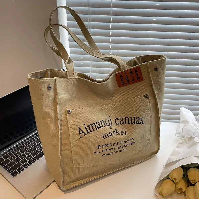 Letter Print Canvas Tote Bag