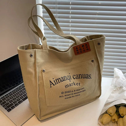Letter Print Canvas Tote Bag