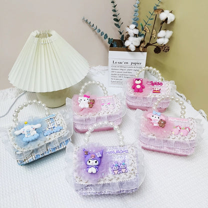 Girl's Pearl Handle Tweed Mini Bag