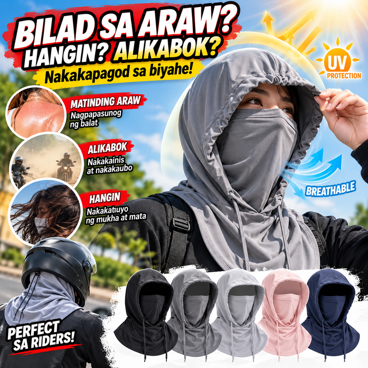 Balaclava Breathable UV Sun Protection Full Head Mask with Drawstring Design