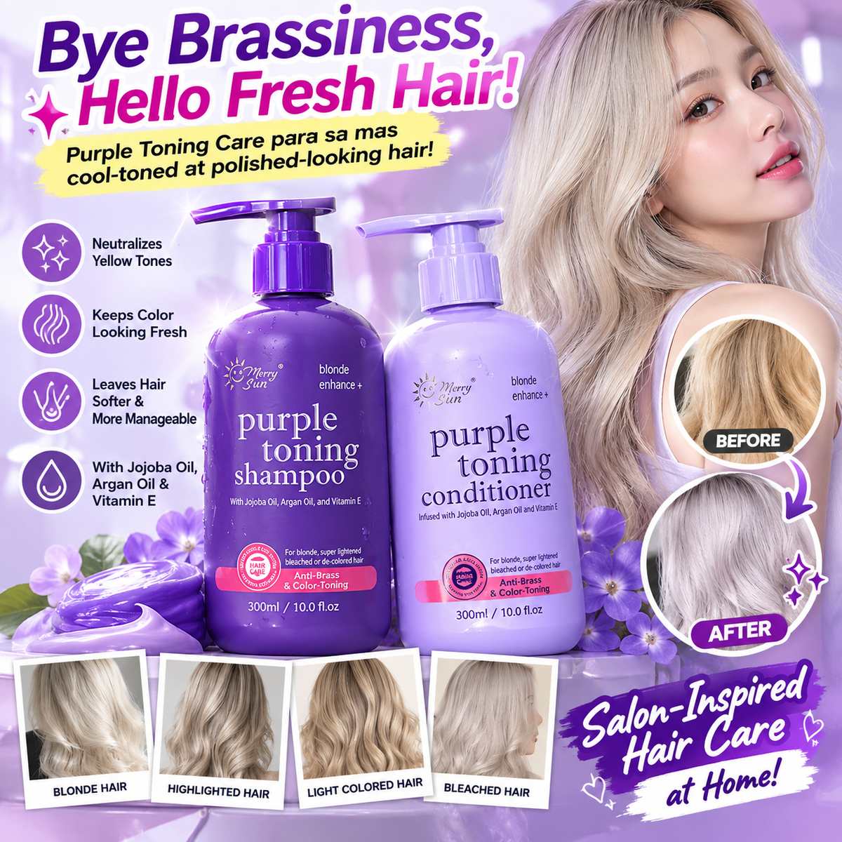 MERRY SUN Purple Toning Shampoo & Conditioner 300ml