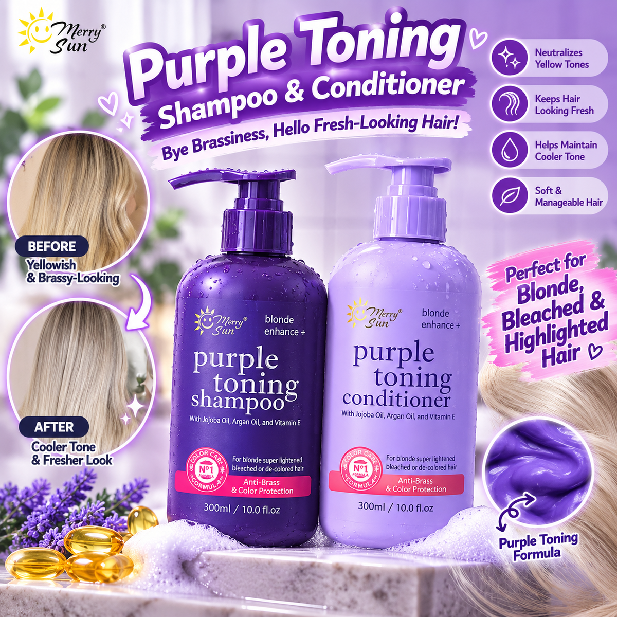 MERRY SUN Purple Toning Shampoo & Conditioner 300ml