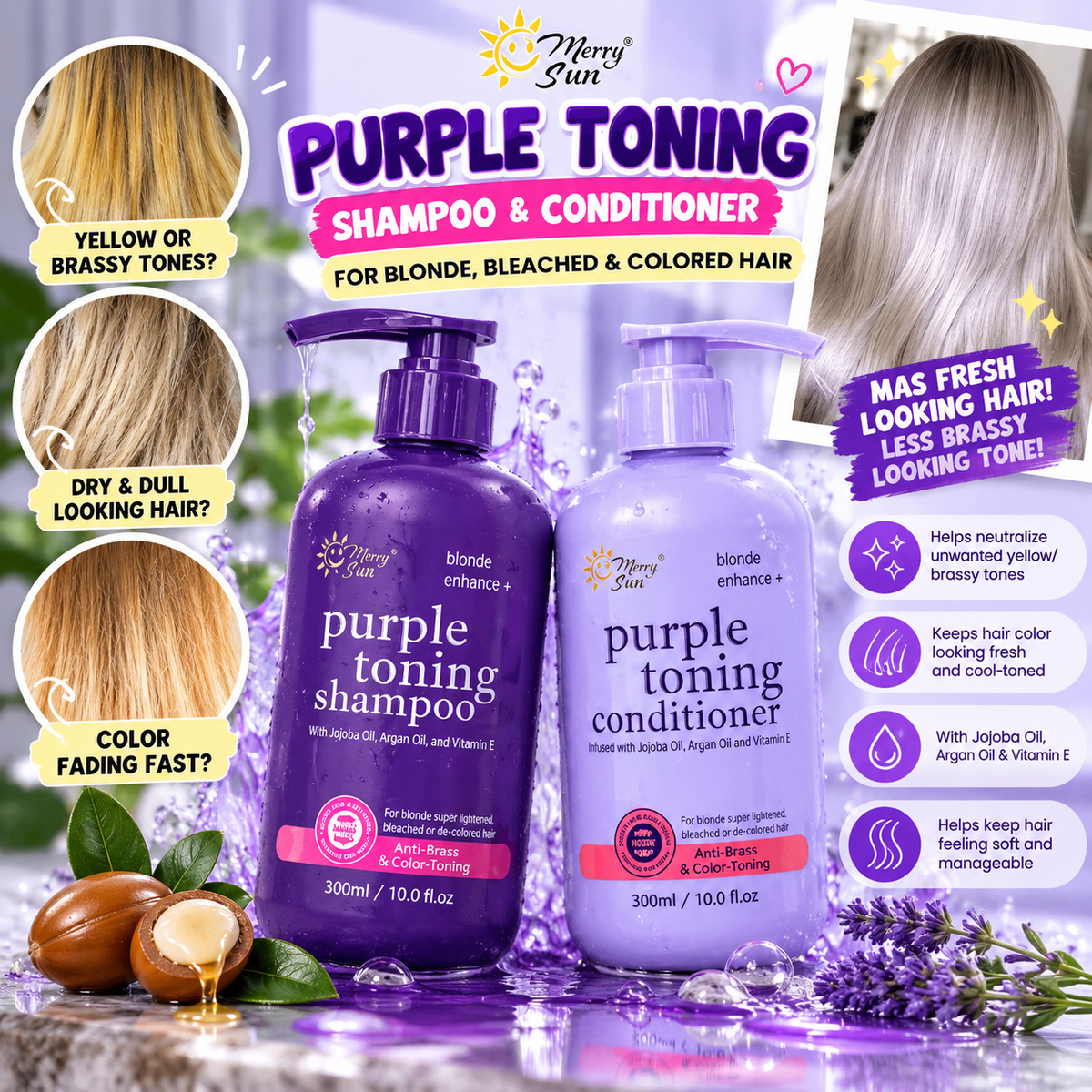 MERRY SUN Purple Toning Shampoo & Conditioner 300ml
