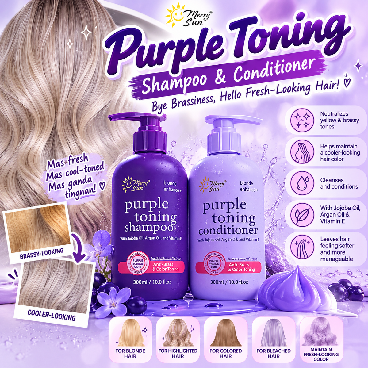 MERRY SUN Purple Toning Shampoo & Conditioner 300ml