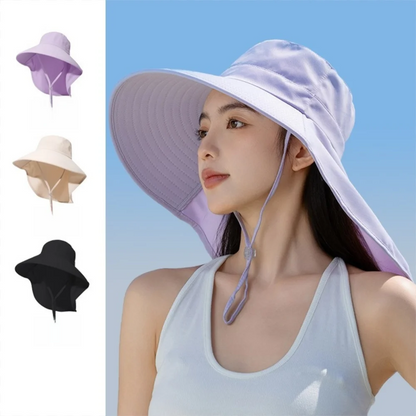 UV Protection Wide-Brim Sun Bucket Hat with Neck Flap