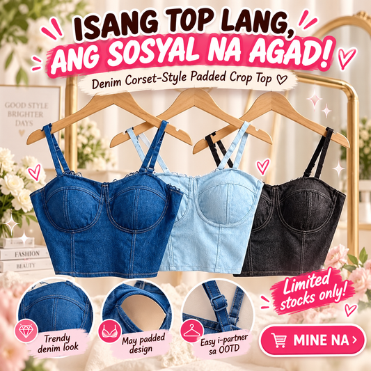 Denim Corset-Style Padded Crop Top