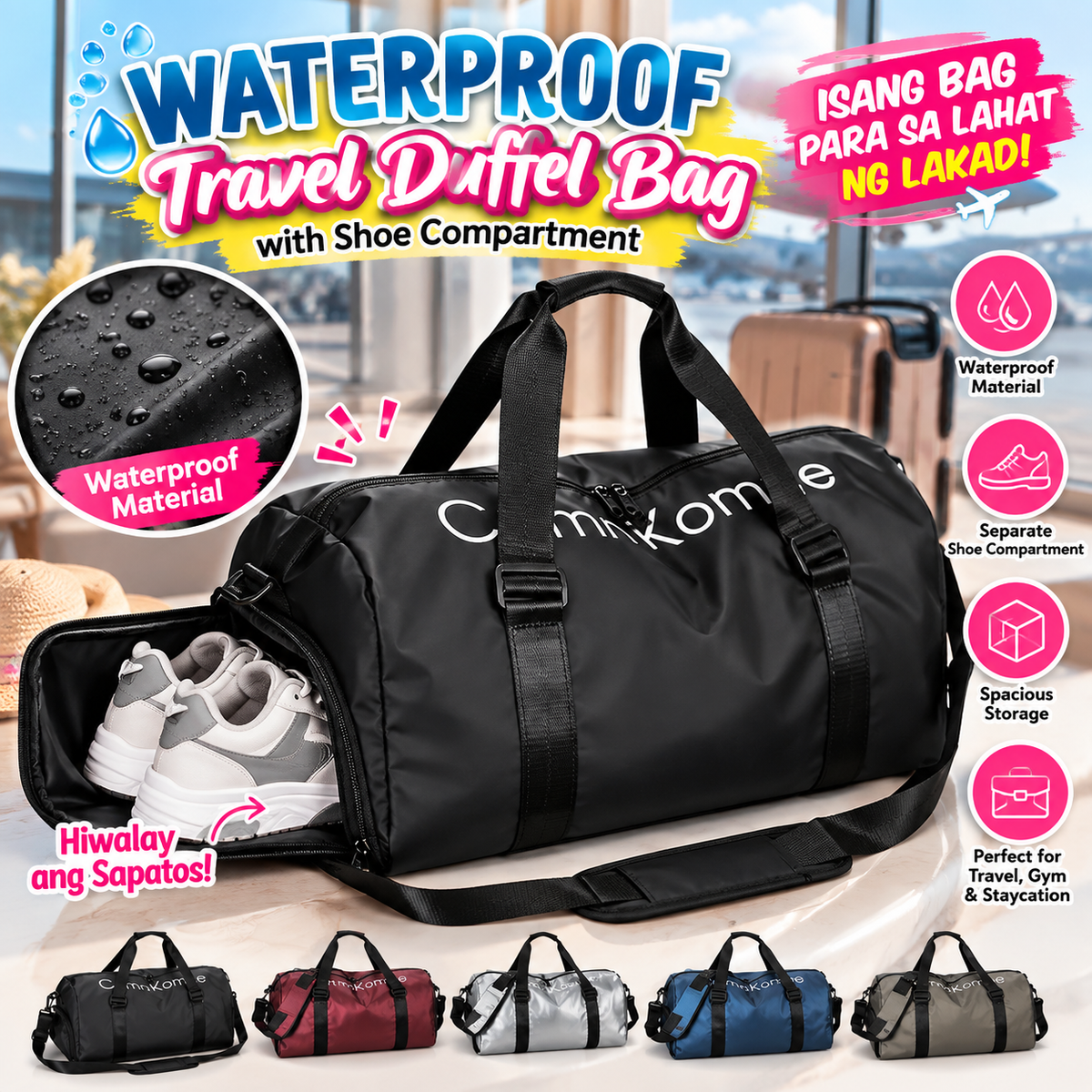 Waterproof Travel Duffel Bag with Shoe Compartment