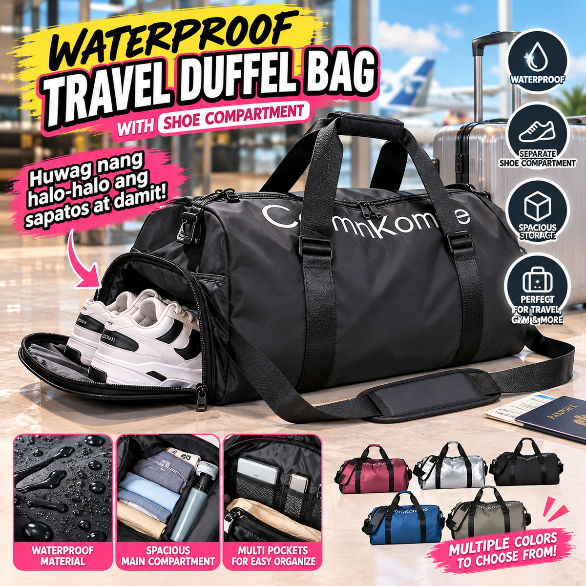 Waterproof Travel Duffel Bag with Shoe Compartment