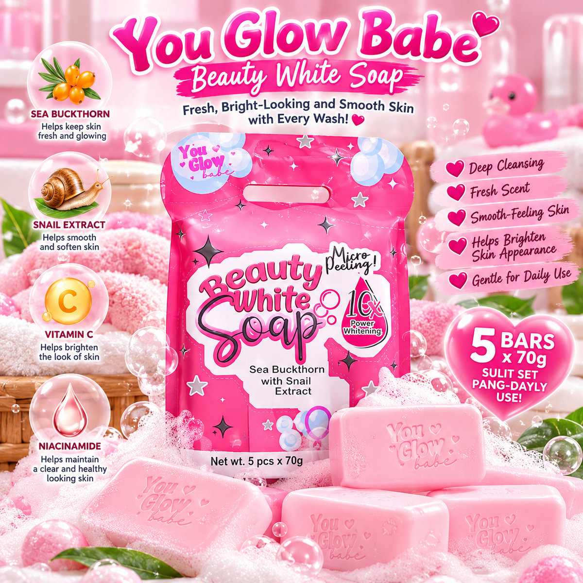 You Glow Babe Beauty White Soap 5 Bars x 70g