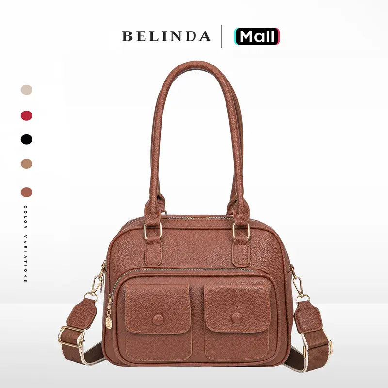 Multi-Pocket Leather Shoulder Bag