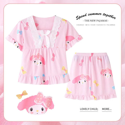 Girls Summer Short-Sleeved Shorts Pajamas Set