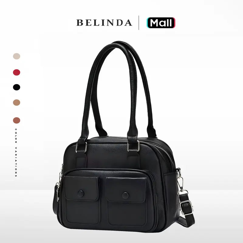 Multi-Pocket Leather Shoulder Bag