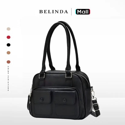 Multi-Pocket Leather Shoulder Bag