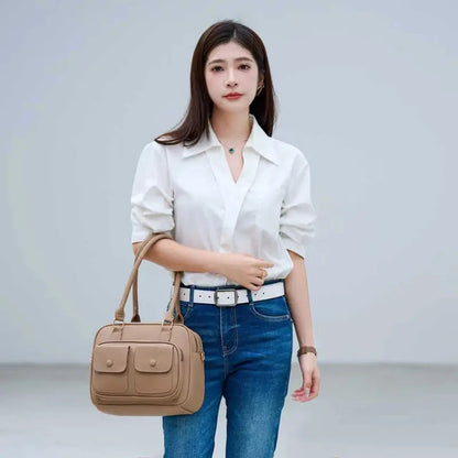 Multi-Pocket Leather Shoulder Bag