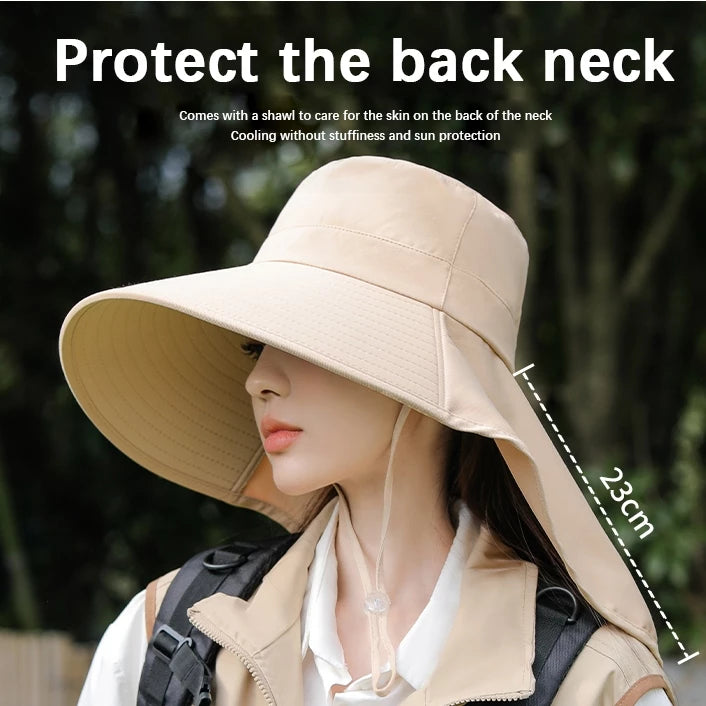 UV Protection Wide-Brim Sun Bucket Hat with Neck Flap