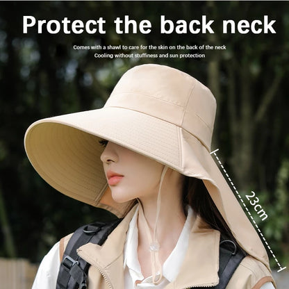 UV Protection Wide-Brim Sun Bucket Hat with Neck Flap