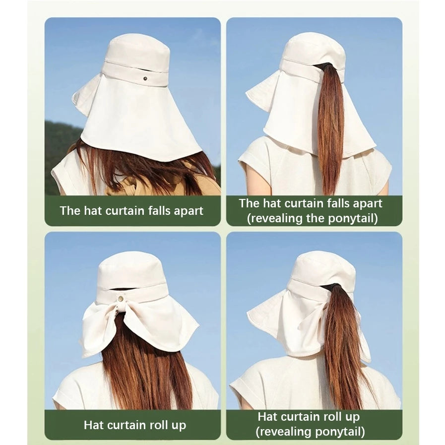 UV Protection Wide-Brim Sun Bucket Hat with Neck Flap
