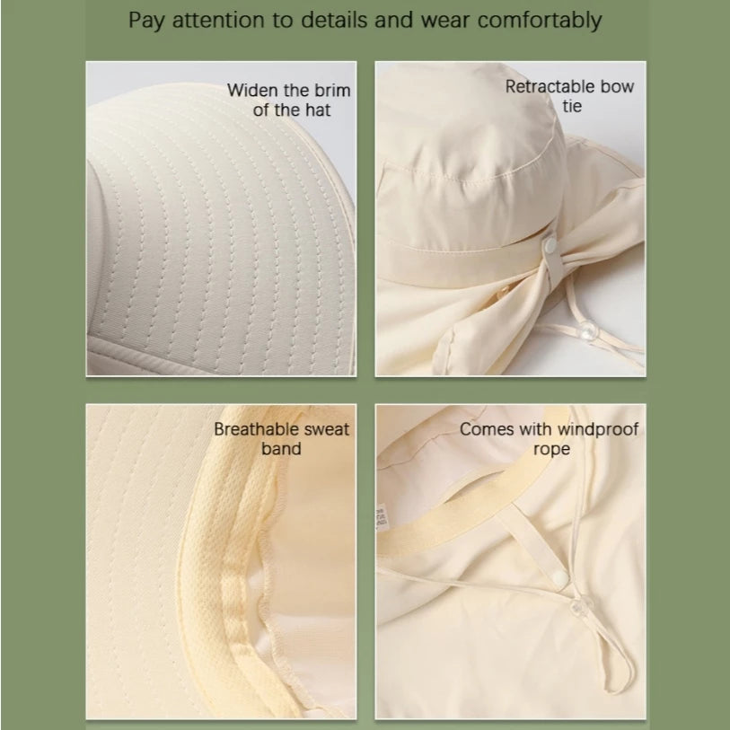UV Protection Wide-Brim Sun Bucket Hat with Neck Flap