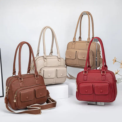 Multi-Pocket Leather Shoulder Bag