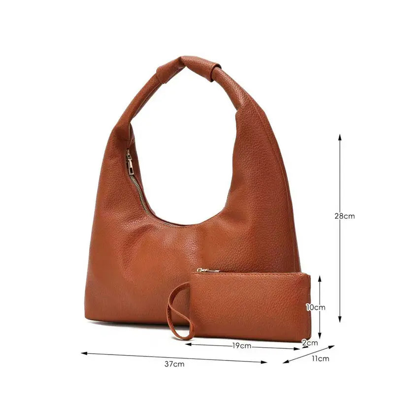 2-in-1 Soft Leather Hobo Bag with Matching Wristlet