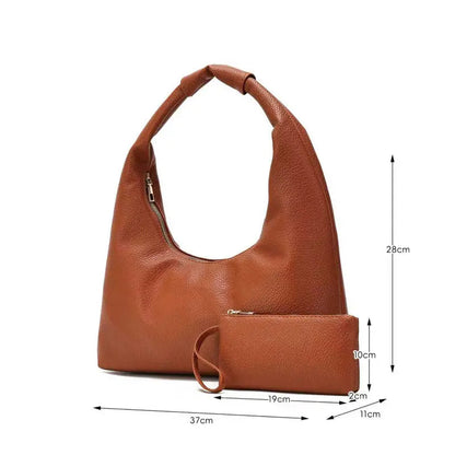 2-in-1 Soft Leather Hobo Bag with Matching Wristlet