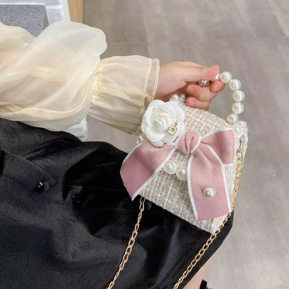 Girl's Pearl Handle Tweed Mini Bag