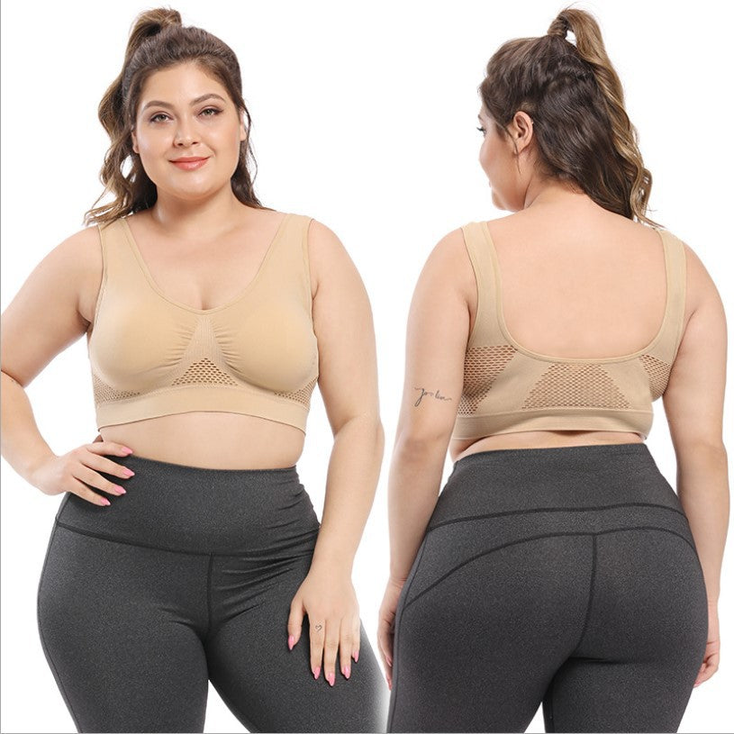 Plus Size Seamless Wire Free Mesh Breathable Cool Lift Up Air Sports Bra