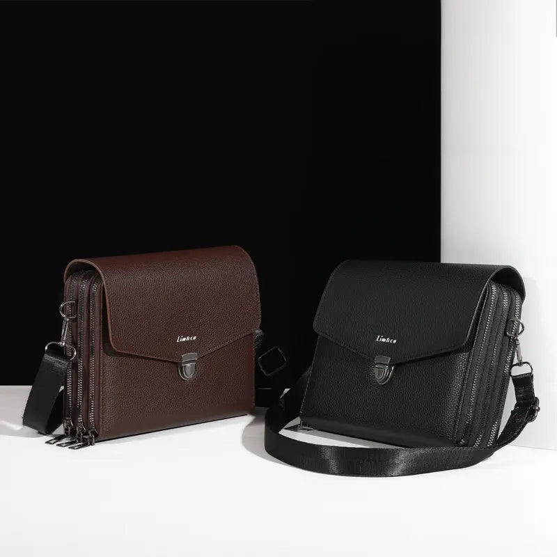 Men's Leather Multiple Compartments Sling Bag