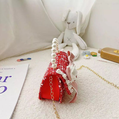 Girl's Pearl Handle Tweed Mini Bag