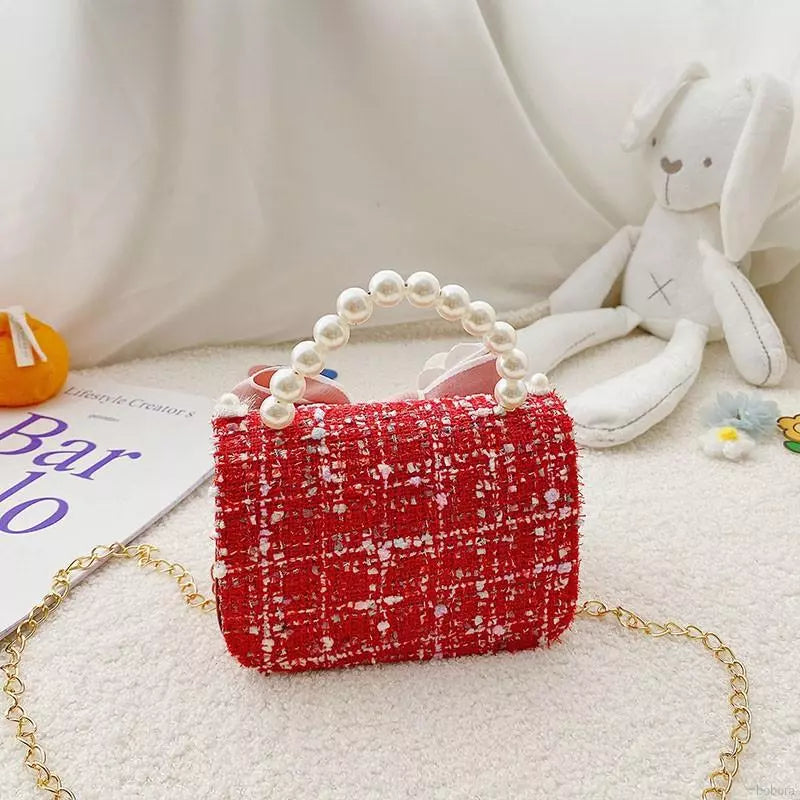 Girl's Pearl Handle Tweed Mini Bag