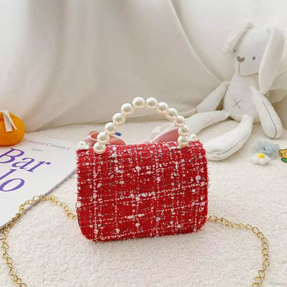 Girl's Pearl Handle Tweed Mini Bag