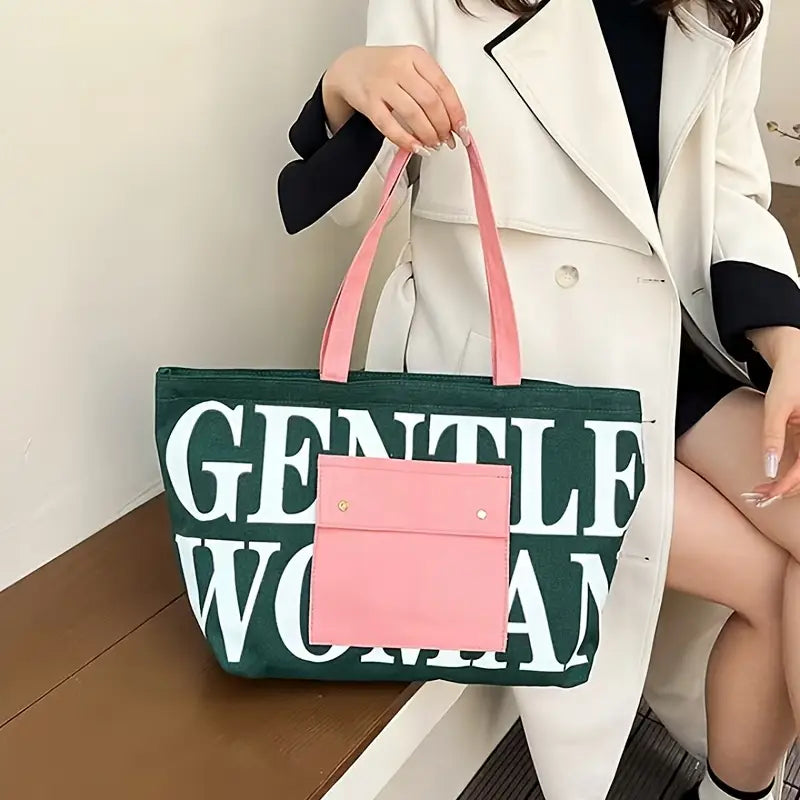 GW Large Capacity Letter Printed Canvas Tote Bag