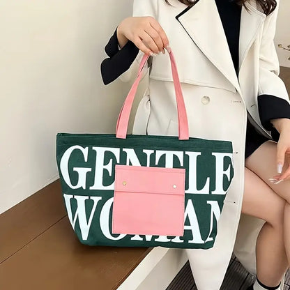 GW Large Capacity Letter Printed Canvas Tote Bag