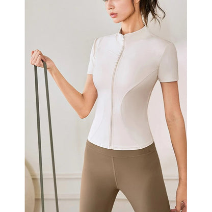 Women Short Sleeve Zipper Yoga Top