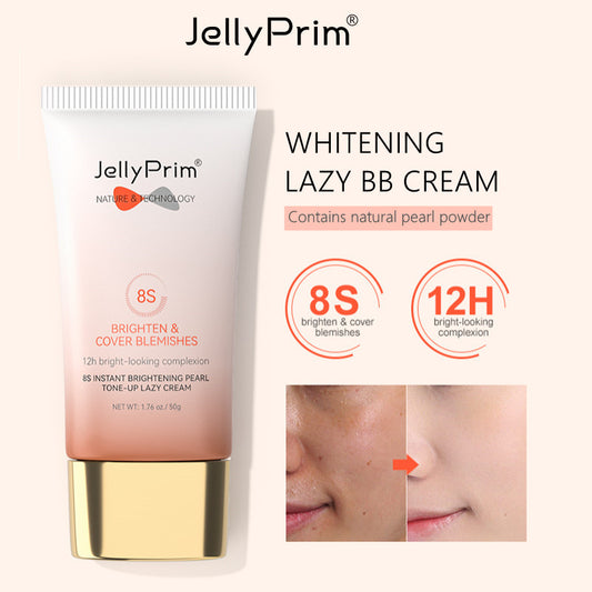 JellyPrim Whitening Lazy Cream 8s Instant Brightening Natural Pearl Moisturizer BB Cream 50g