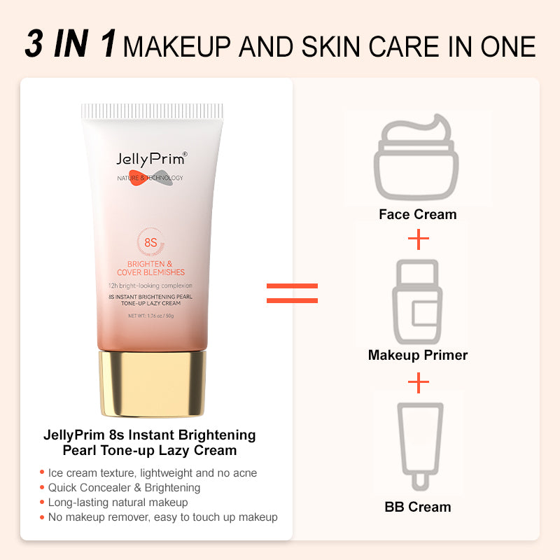 JellyPrim Whitening Lazy Cream 8s Instant Brightening Natural Pearl Moisturizer BB Cream 50g