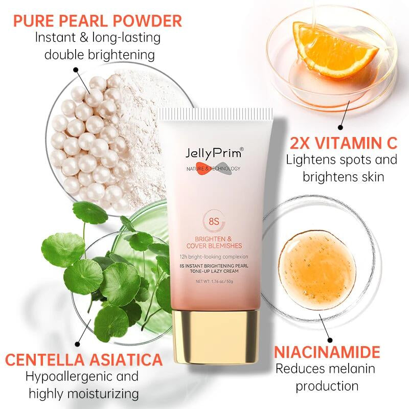 JellyPrim Whitening Lazy Cream 8s Instant Brightening Natural Pearl Moisturizer BB Cream 50g