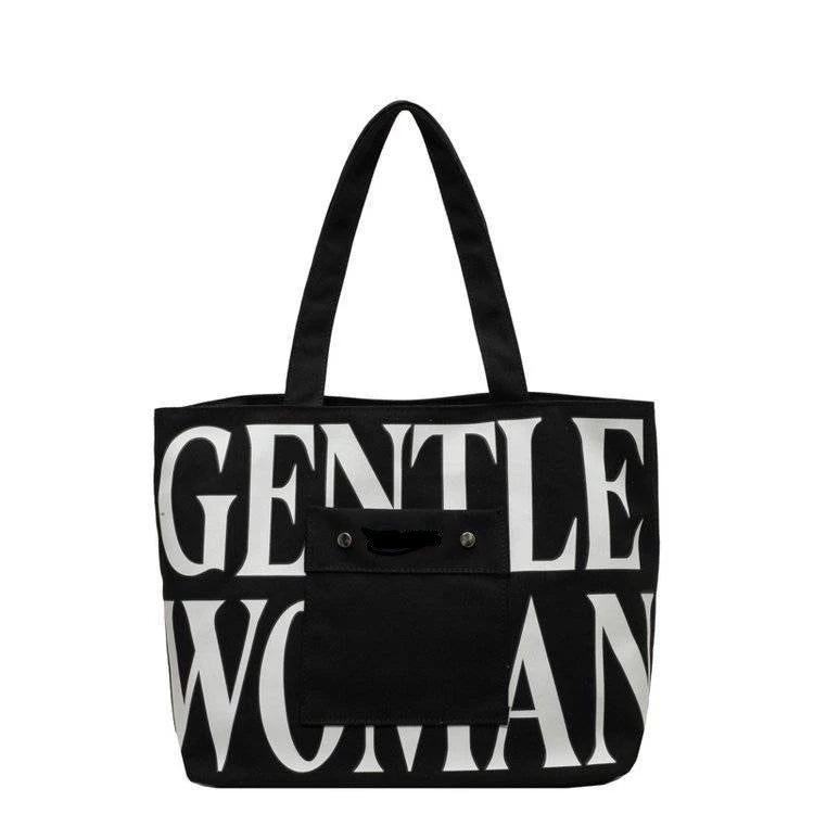 GW Large Capacity Letter Printed Canvas Tote Bag
