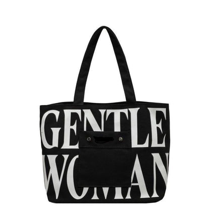 GW Large Capacity Letter Printed Canvas Tote Bag