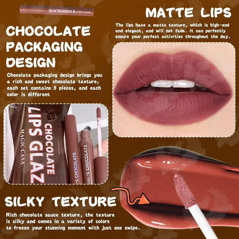 MAGIC CASA 5PCS Chocolate Matte Lip Glaze Set