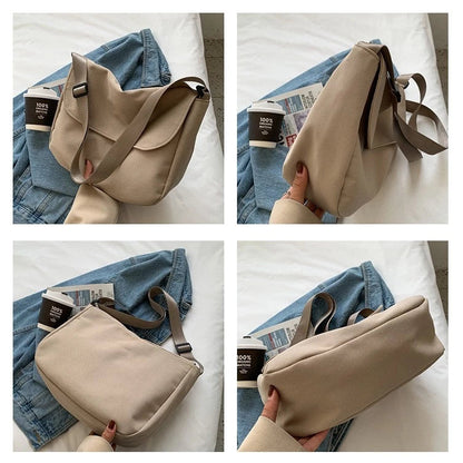 Unisex Japanese Style Minimalist Canvas Messenger Bag