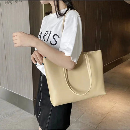 Large Plain Leather Tote Bag