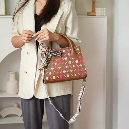 Square Leather Flower Wear a Scarf High-End Shoulder Sling Bag
