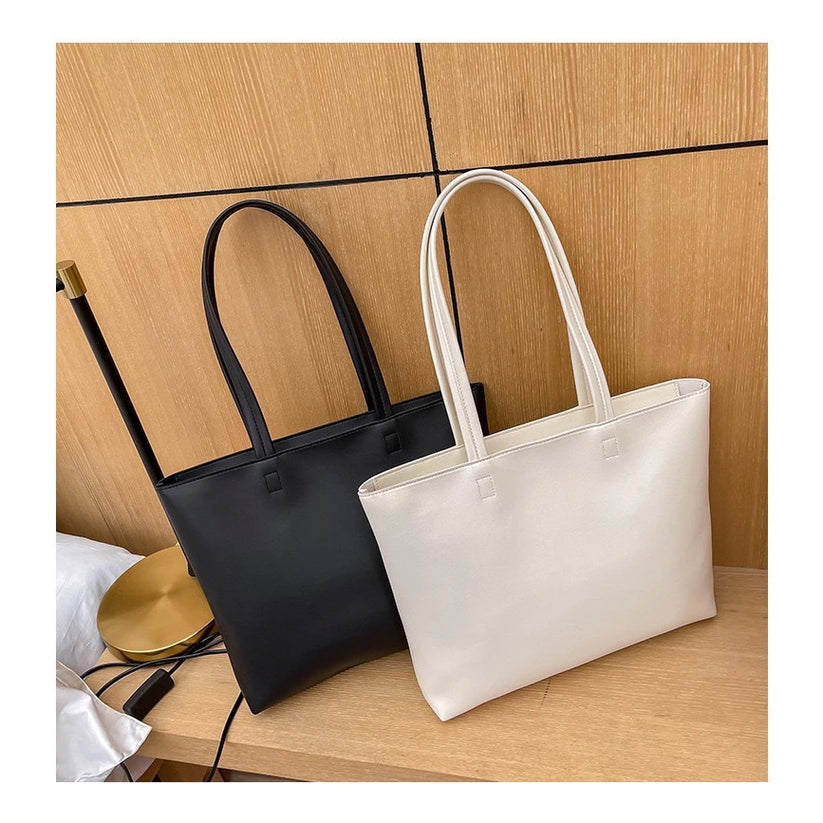 Large Plain Leather Tote Bag