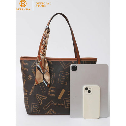 Premier High-End Leather Silk Scarf Tote Bag