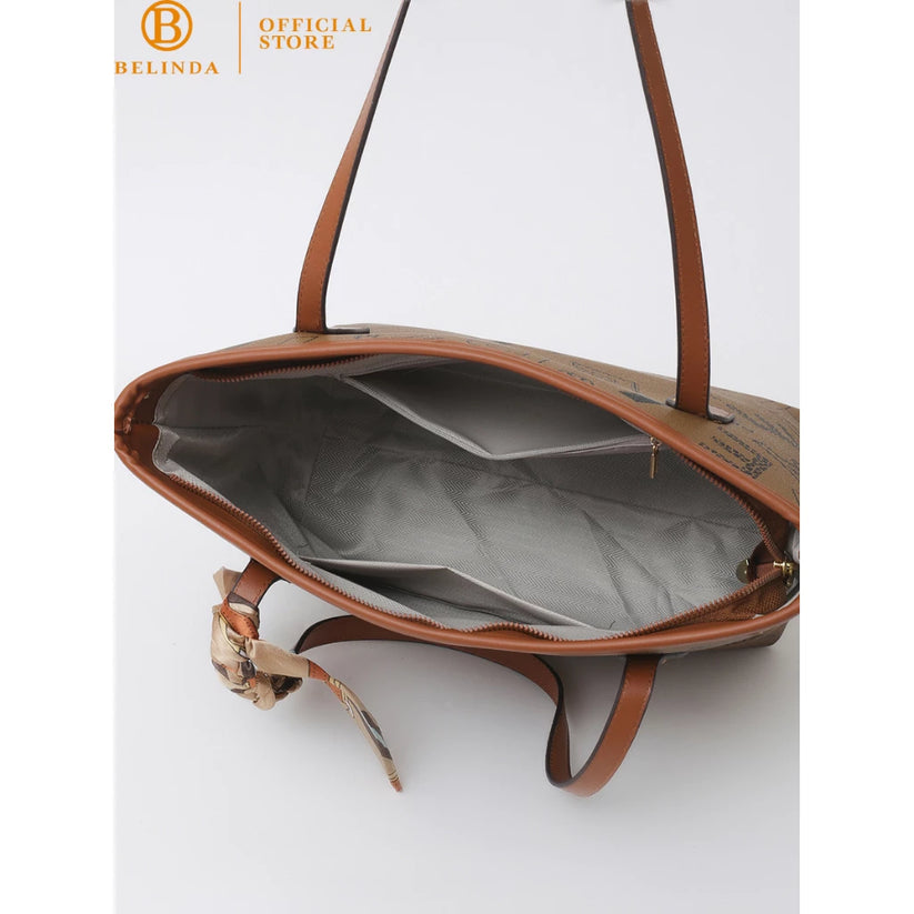 Premier High-End Leather Silk Scarf Tote Bag